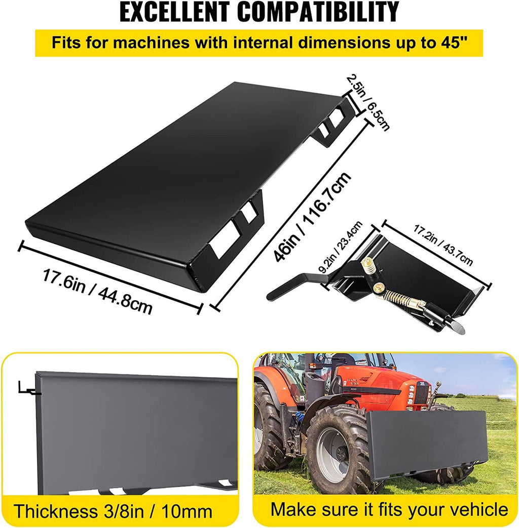 Bestauto Skid Steer Attachment 3/8in Skid Steer  Attach Plate 85LBS Skidsteer Attachment 18.5" Height  Attach Skid Steer Attachments for Buckets, Plows, Forks