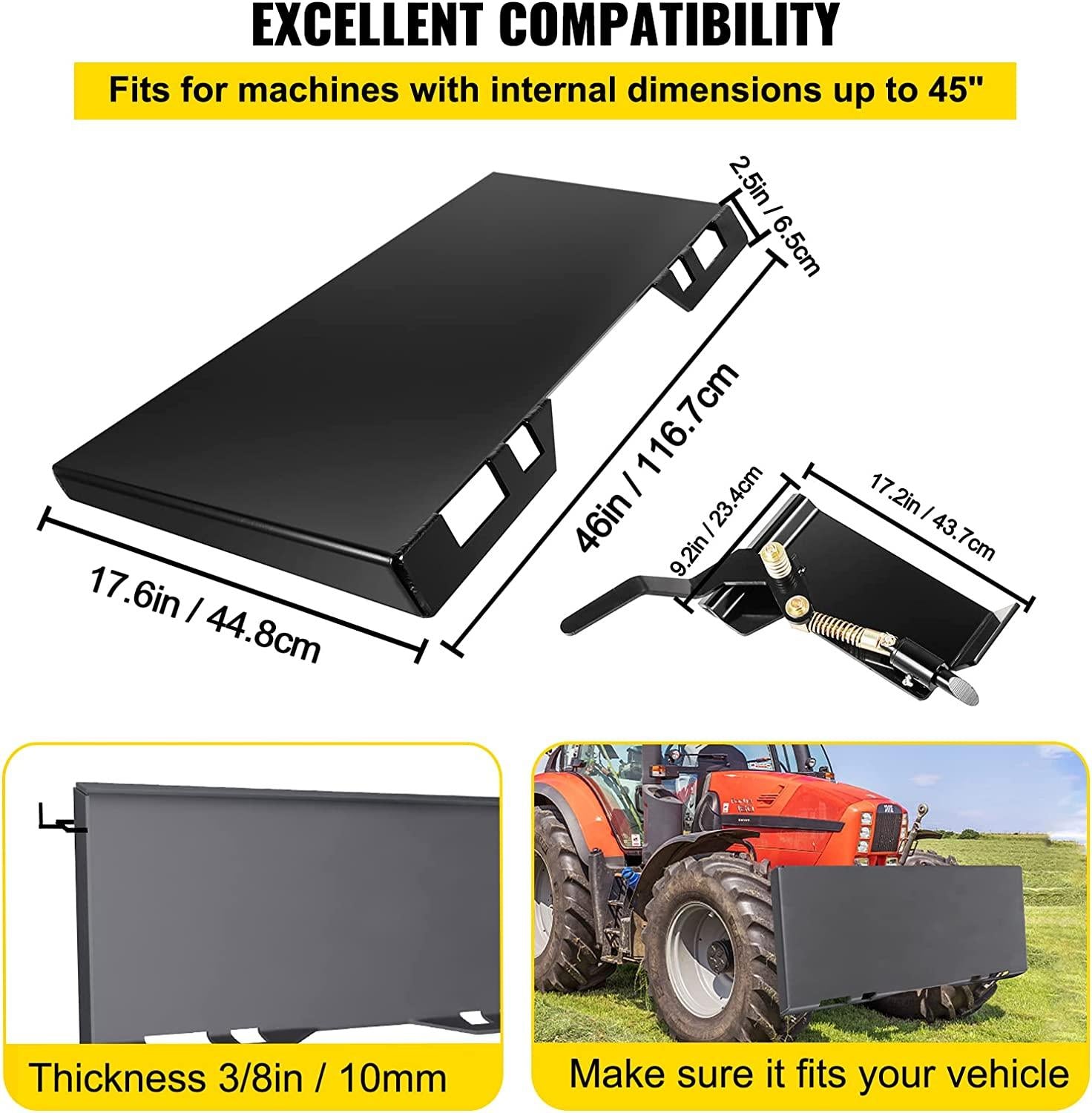 Bestauto Skid Steer Attachment 3/8in Skid Steer  Attach Plate 85LBS Skidsteer Attachment 18.5" Height  Attach Skid Steer Attachments for Buckets, Plows, Forks