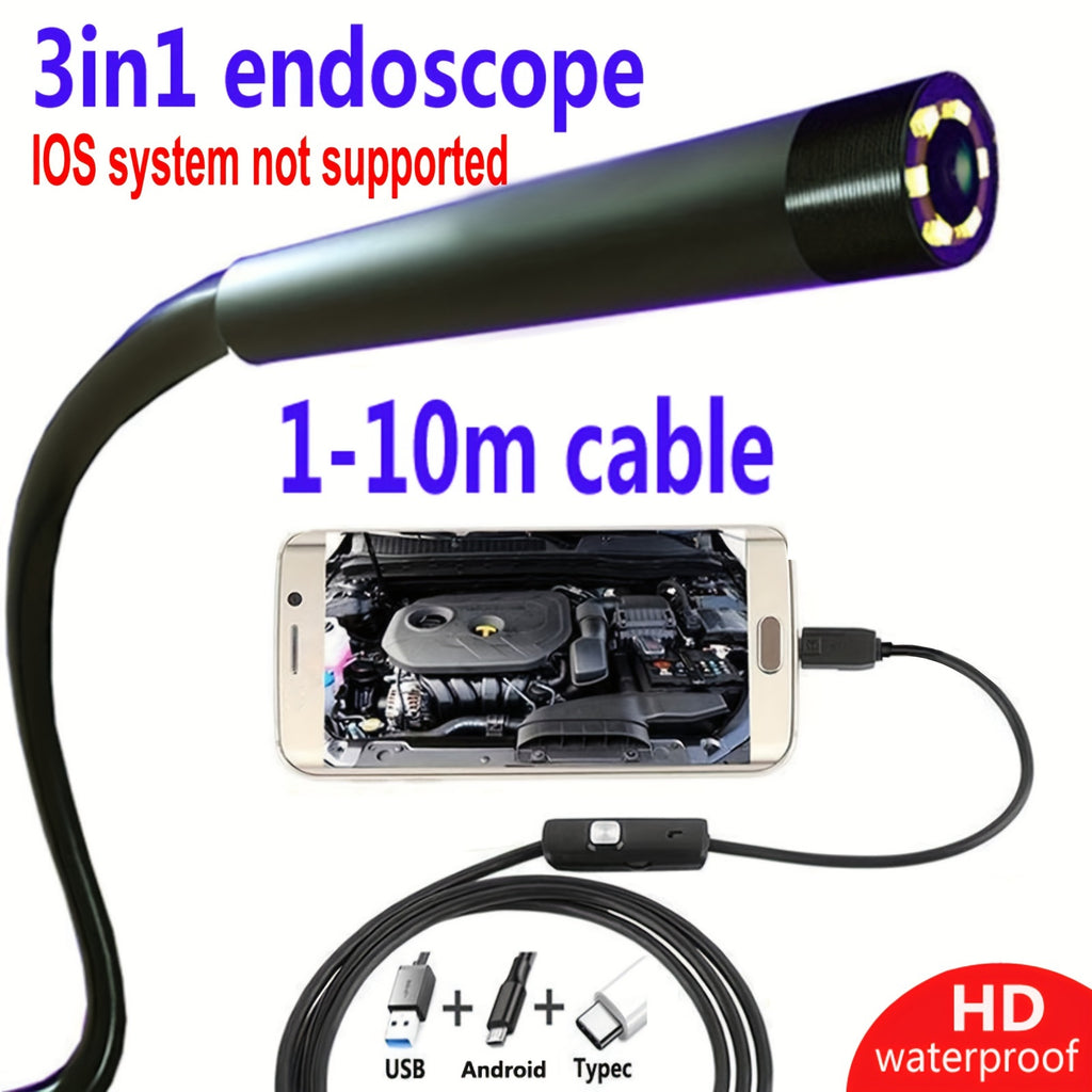 5mmHD Lens Industrial Endoscope: IP67 Waterproof Tool For Car Repair, Air Conditioner &amp; Sewer Pipe Detection - Android Type-C Interface