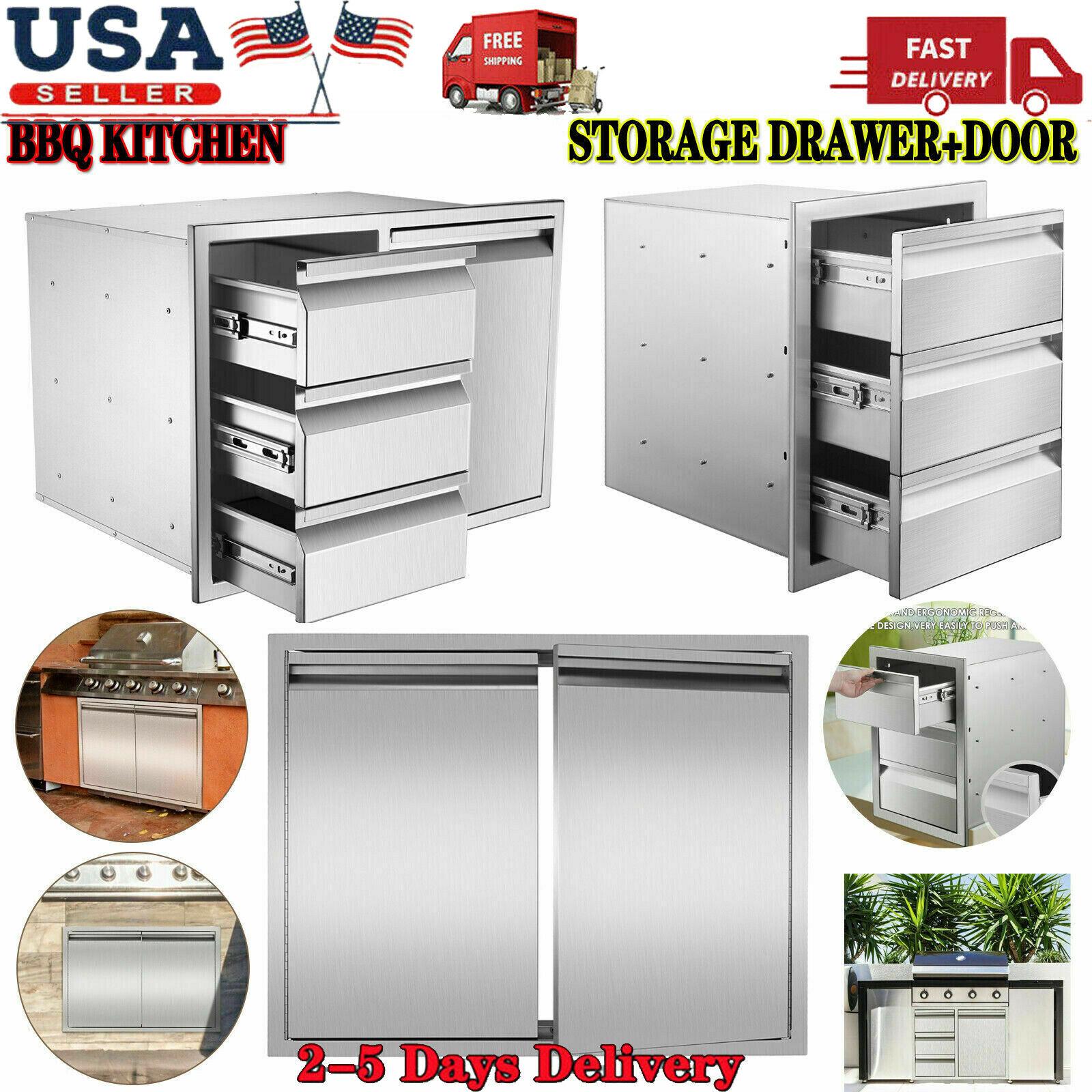 31"x24" OUTDOOR KITCHEN DOUBLE ACCESS DOOR DRAWER BBQ ISLAND  STEEL USA
