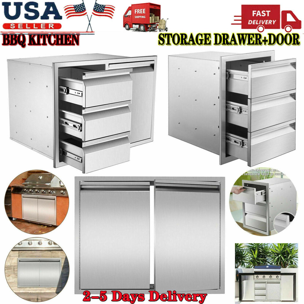 31"x24" OUTDOOR KITCHEN DOUBLE ACCESS DOOR DRAWER BBQ ISLAND  STEEL USA