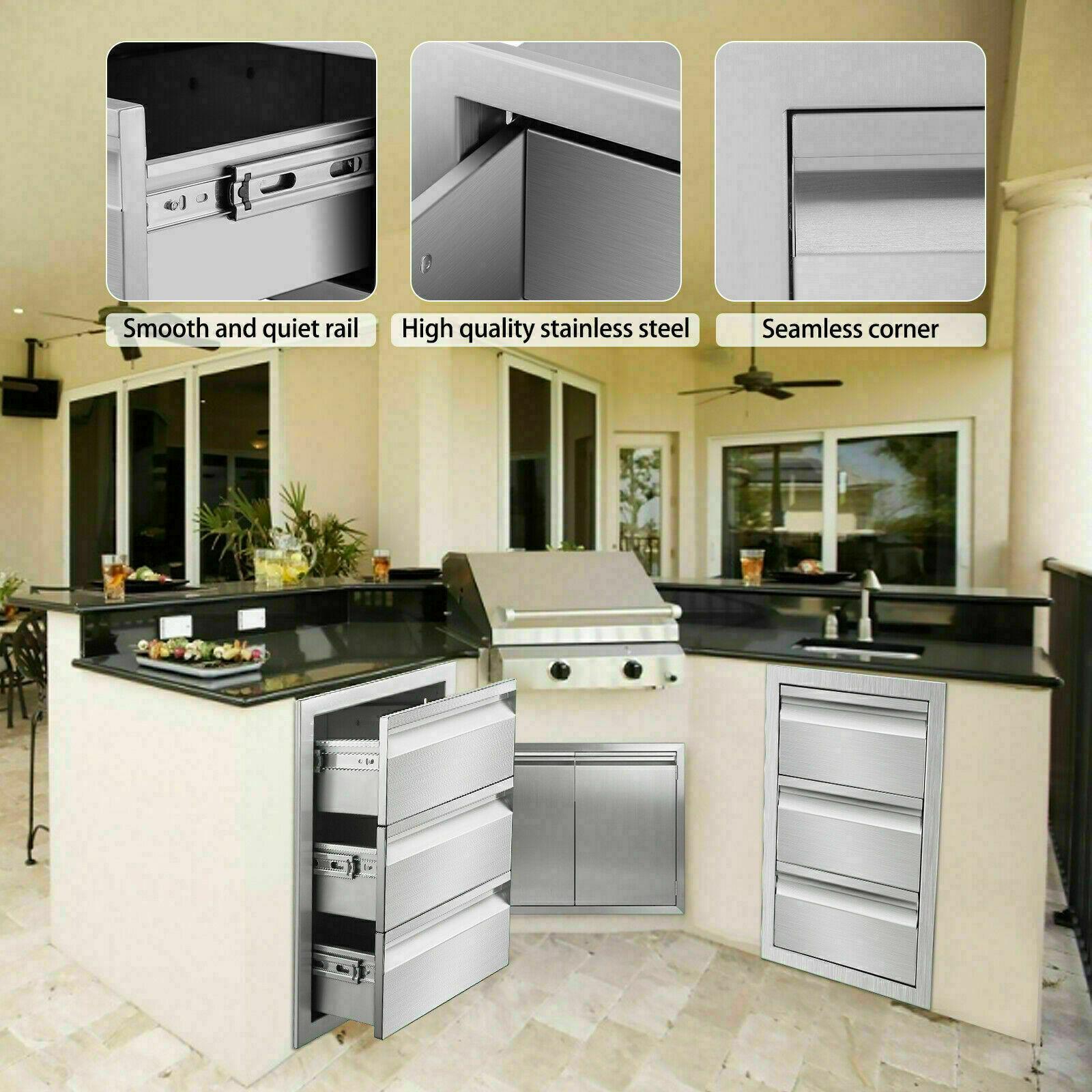 31"x24" OUTDOOR KITCHEN DOUBLE ACCESS DOOR DRAWER BBQ ISLAND  STEEL USA