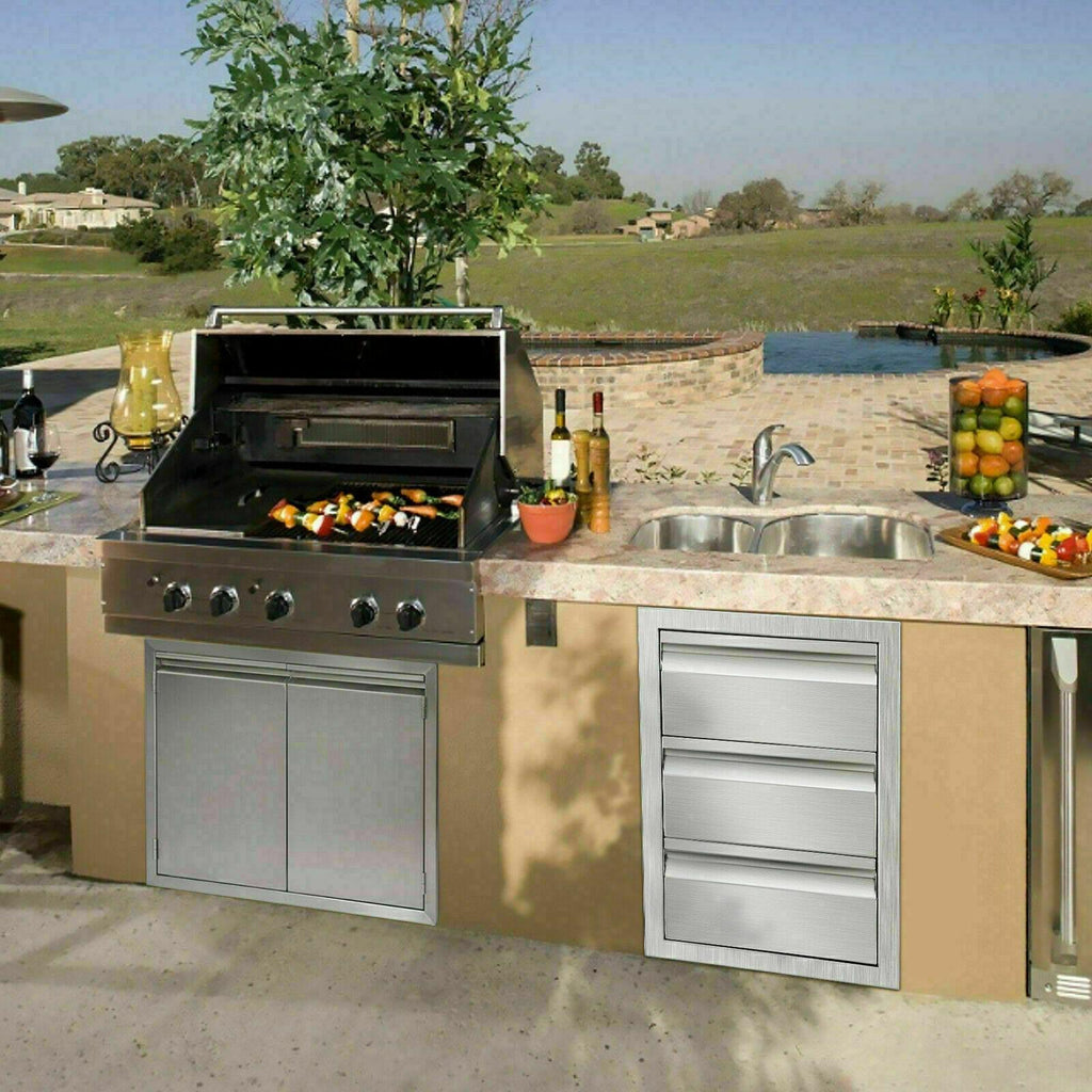 31"x24" OUTDOOR KITCHEN DOUBLE ACCESS DOOR DRAWER BBQ ISLAND  STEEL USA