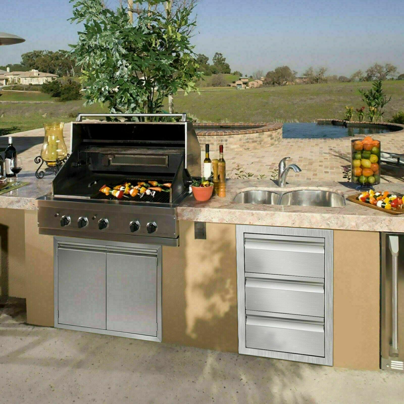 31"x24" OUTDOOR KITCHEN DOUBLE ACCESS DOOR DRAWER BBQ ISLAND  STEEL USA