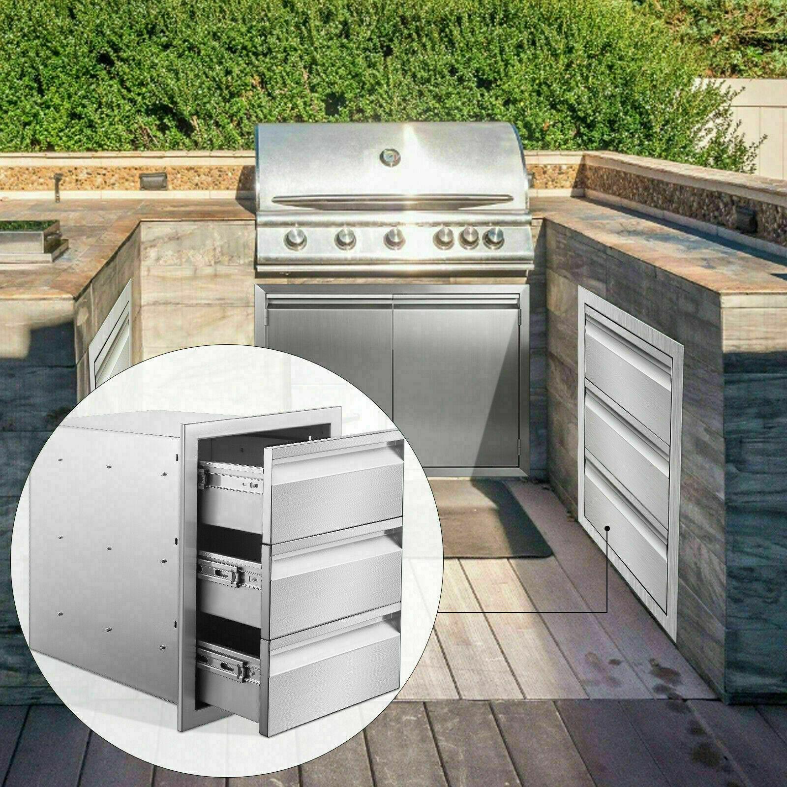 31"x24" OUTDOOR KITCHEN DOUBLE ACCESS DOOR DRAWER BBQ ISLAND  STEEL USA