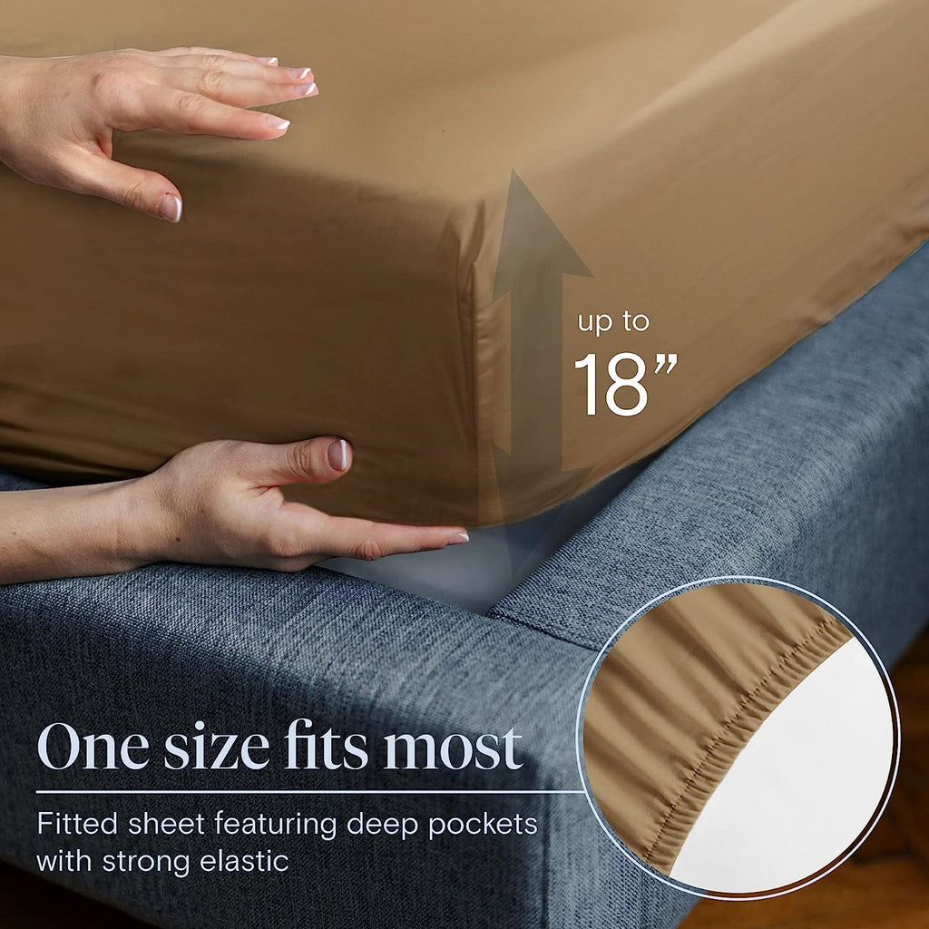 LuxClub 6 PC Queen Sheet Set Bamboo Sheets Deep Pockets 18" Eco Friendly Wrinkle Free Cooling Sheets Machine Washable Hotel Bedding Silky Soft - Dark Khaki Queen