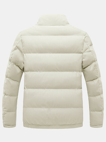 mens windproof warm stand collar thicken solid overcoats with pocket