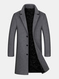 mens woolen pure color button up business casual mid-length overcoats
