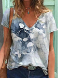 Floral Print Short Sleeve V-Neck T-Shirt