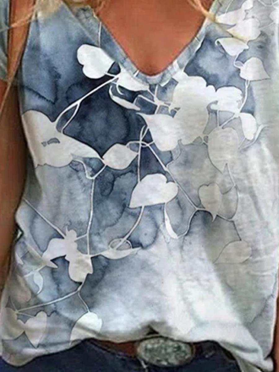 Floral Print Short Sleeve V-Neck T-Shirt