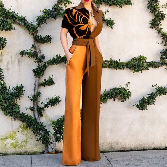 Women's Fashion Simple Butterfly Print Asymmetrical Jumpsuit