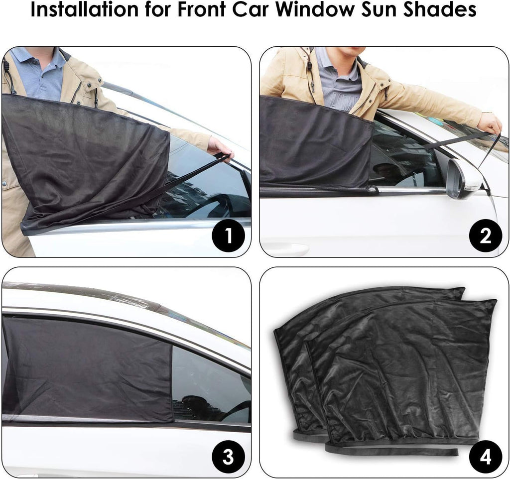 REACHTOP Car Window Shade for Front Window Car Side Window Sun Shades Sunshade Car Window Screen Door Covers Mesh Sleeve (2 Pack)