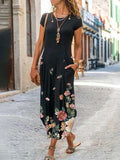 Ladies Round Neck Floral Print Fashion Dress