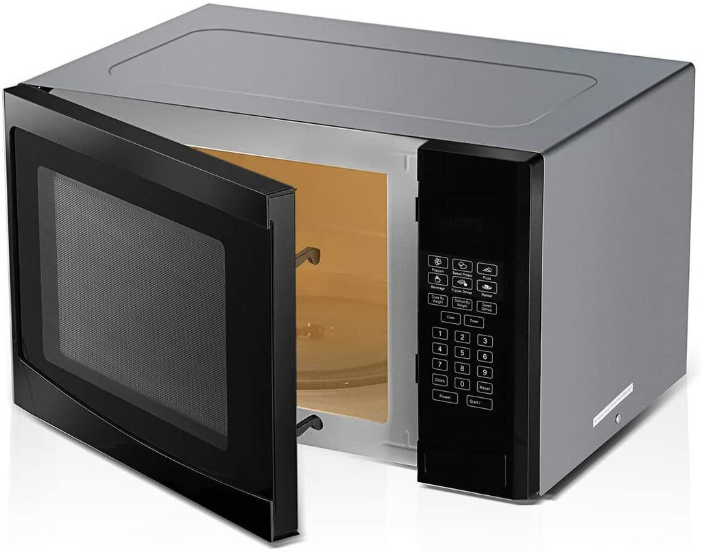 Countertop Microwave Oven,Safeplus 1.1Cu.ft,1000W Microwaves with Smart SensorCold Rolled Steel Plate 10 Micro Power Defrost & Auto CooFunction LED Display Glass