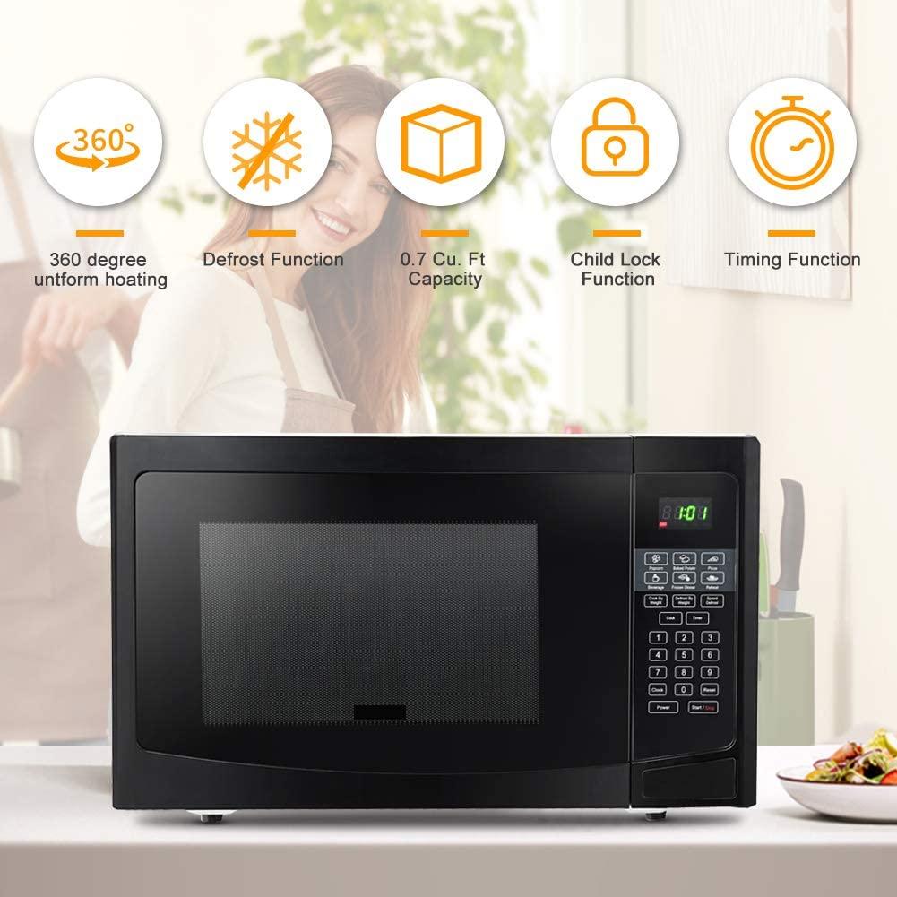 Countertop Microwave Oven,Safeplus 1.1Cu.ft,1000W Microwaves with Smart SensorCold Rolled Steel Plate 10 Micro Power Defrost & Auto CooFunction LED Display Glass