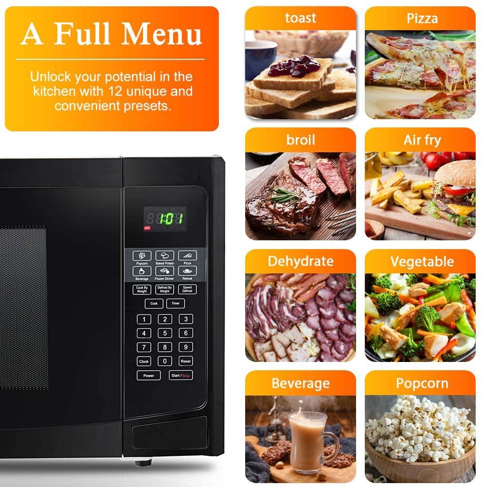 Countertop Microwave Oven,Safeplus 1.1Cu.ft,1000W Microwaves with Smart SensorCold Rolled Steel Plate 10 Micro Power Defrost & Auto CooFunction LED Display Glass