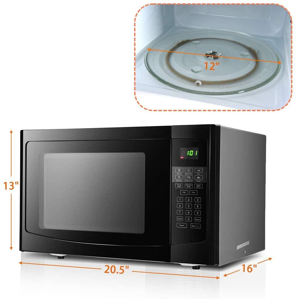 Countertop Microwave Oven,Safeplus 1.1Cu.ft,1000W Microwaves with Smart SensorCold Rolled Steel Plate 10 Micro Power Defrost & Auto CooFunction LED Display Glass