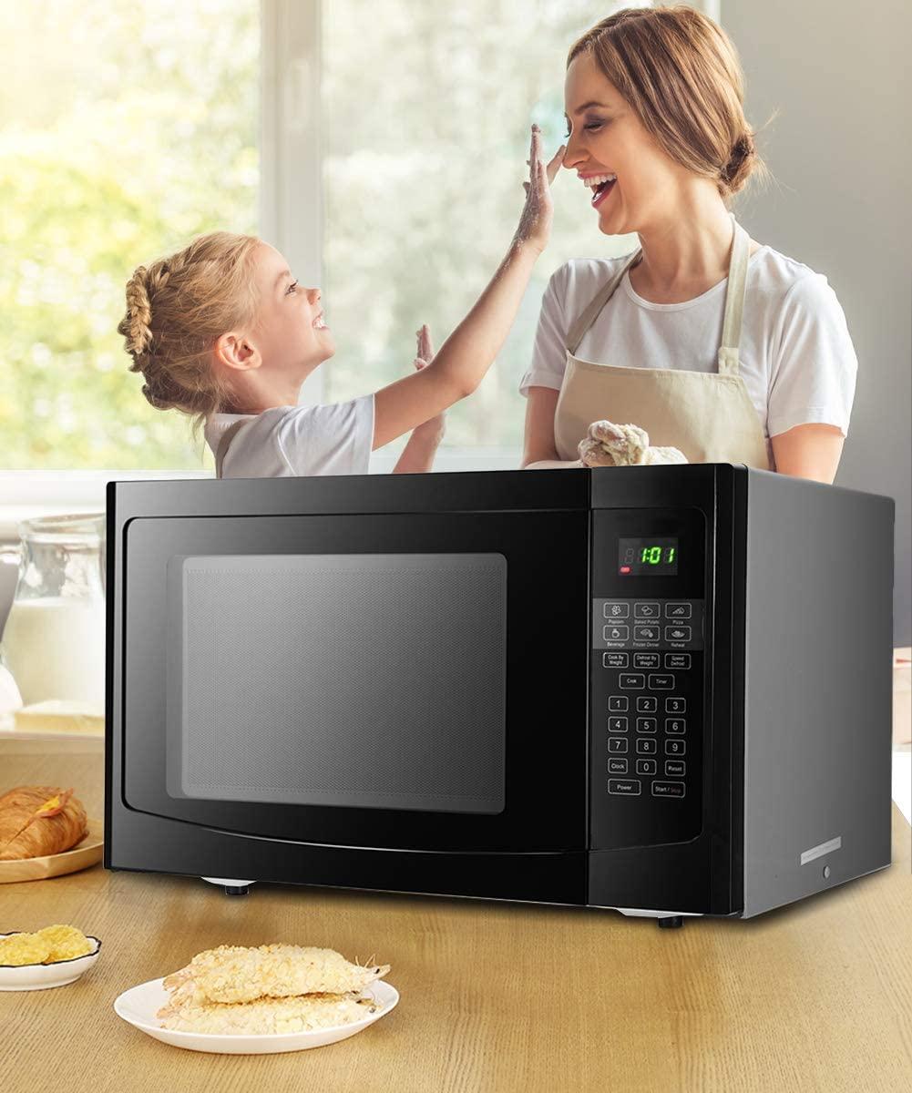 Countertop Microwave Oven,Safeplus 1.1Cu.ft,1000W Microwaves with Smart SensorCold Rolled Steel Plate 10 Micro Power Defrost & Auto CooFunction LED Display Glass
