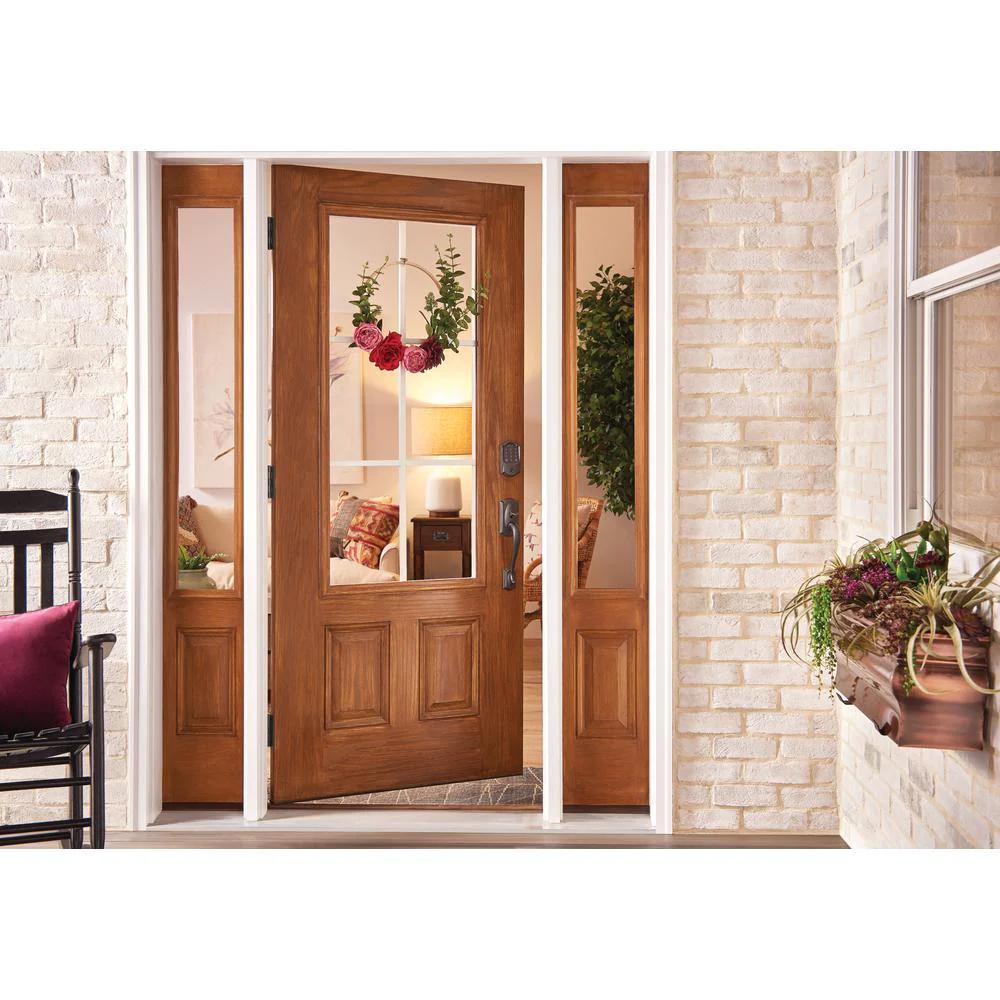 Camelot Aged Bronze Encode Smart Wi-Fi Deadbolt with Alarm and Camelot Handle Set with Accent Lever with Camelot Trim