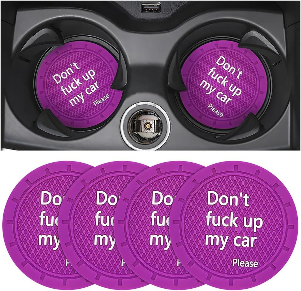 8sanlione Car Cup Coaster, 4Pcs 2.75 Inch Auto Cup Holder Insert Coasters, Anti-Slip Waterproof Embedded Drink Mat, Automotive Interior Accessories for Men and Women (D Purple/4PCS)