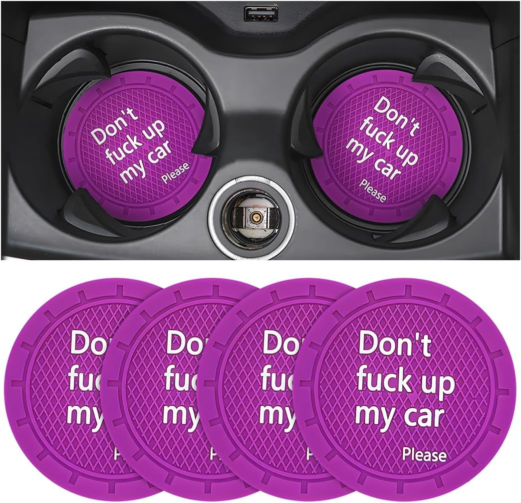 8sanlione Car Cup Coaster, 4Pcs 2.75 Inch Auto Cup Holder Insert Coasters, Anti-Slip Waterproof Embedded Drink Mat, Automotive Interior Accessories for Men and Women (D Purple/4PCS)