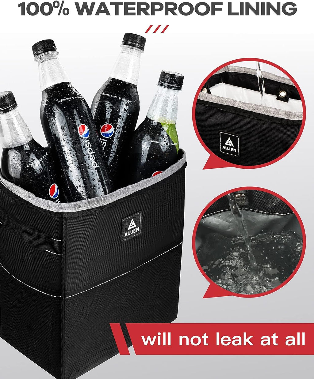 AUJEN Trash Can- Easy-to-Install Car Accessory Interior - Leak-Proof Organizer and Storage Bag for The Back/Front/Console of Any Cars,Sedans, SUVs &amp; Trucks