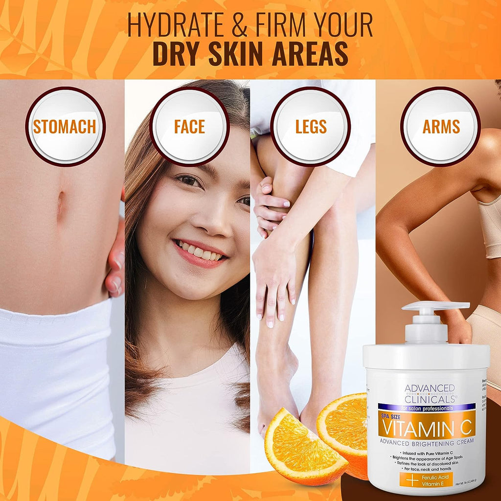 Advanced Clinicals Vitamin C &amp; Manuka Honey Moisturizer Set - Anti Aging Body &amp; Face Creams for Dry Skin, Wrinkles, 16 Oz (2-Pack)
