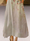 Flower Print Fashion Round Neck Long Sleeve Casual Maxi Dress