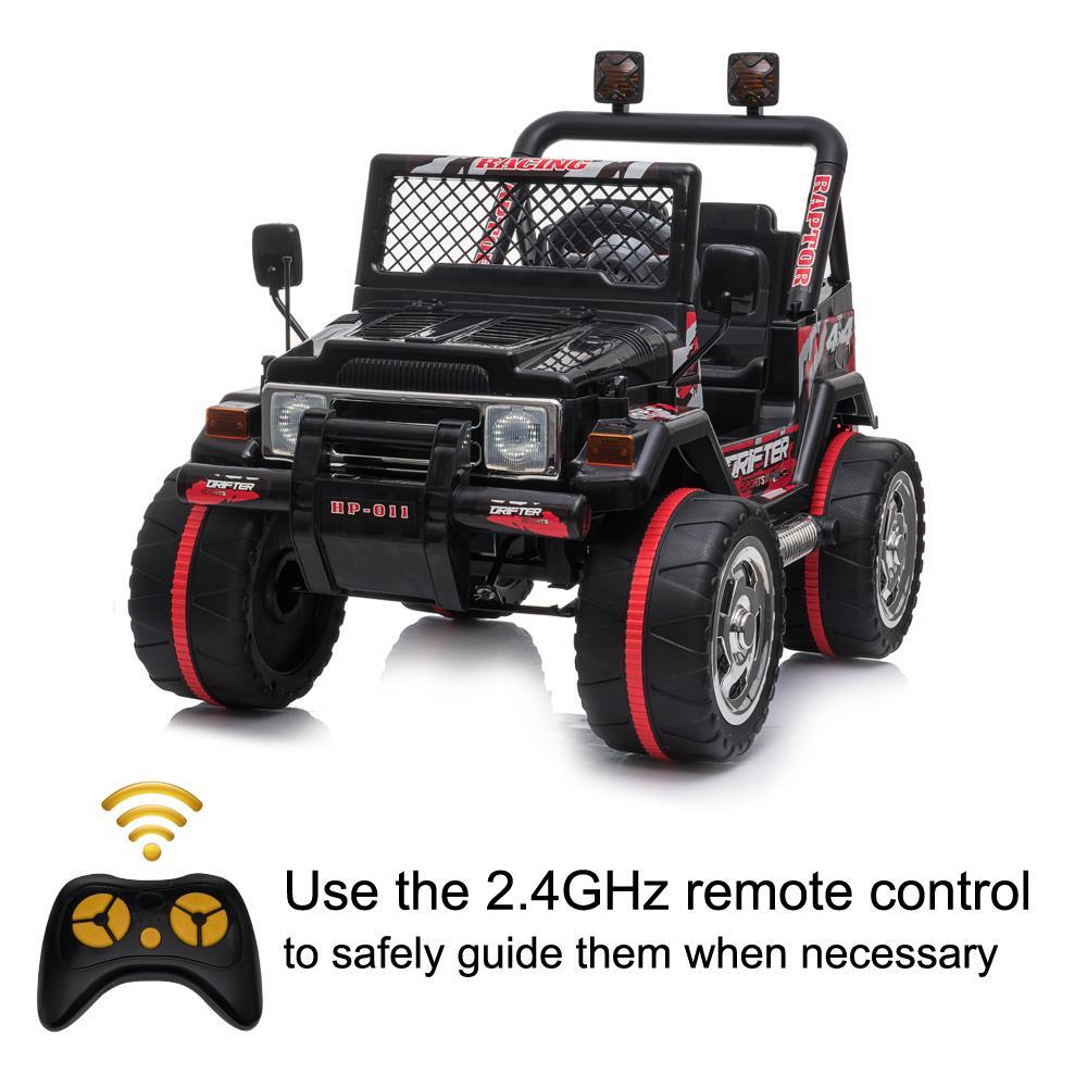 Zimtown Kids Ride On Car Small Double Drive Electric Car 12V Battery Motorized Vehicles Children's Best Toy Car Safe w/ Remote Control, 3 Speeds, Music, Seat Belts, LED Lights Black