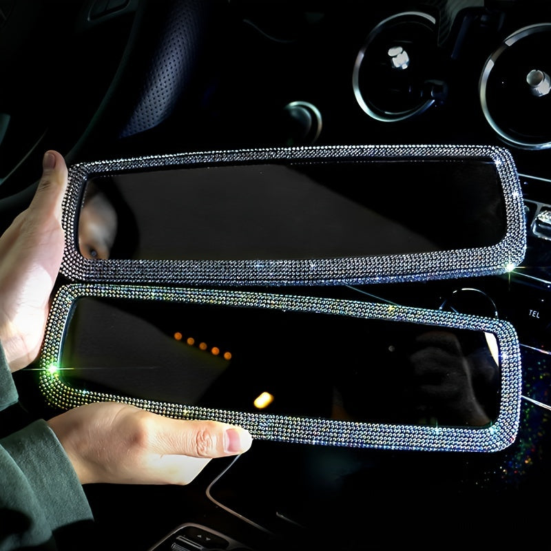 Car Rearview Mirror Cover, Interior Universal Auto Rear View Mirror Bling Rhinestone Luxury Surface Mirror Cover Auto Accessories