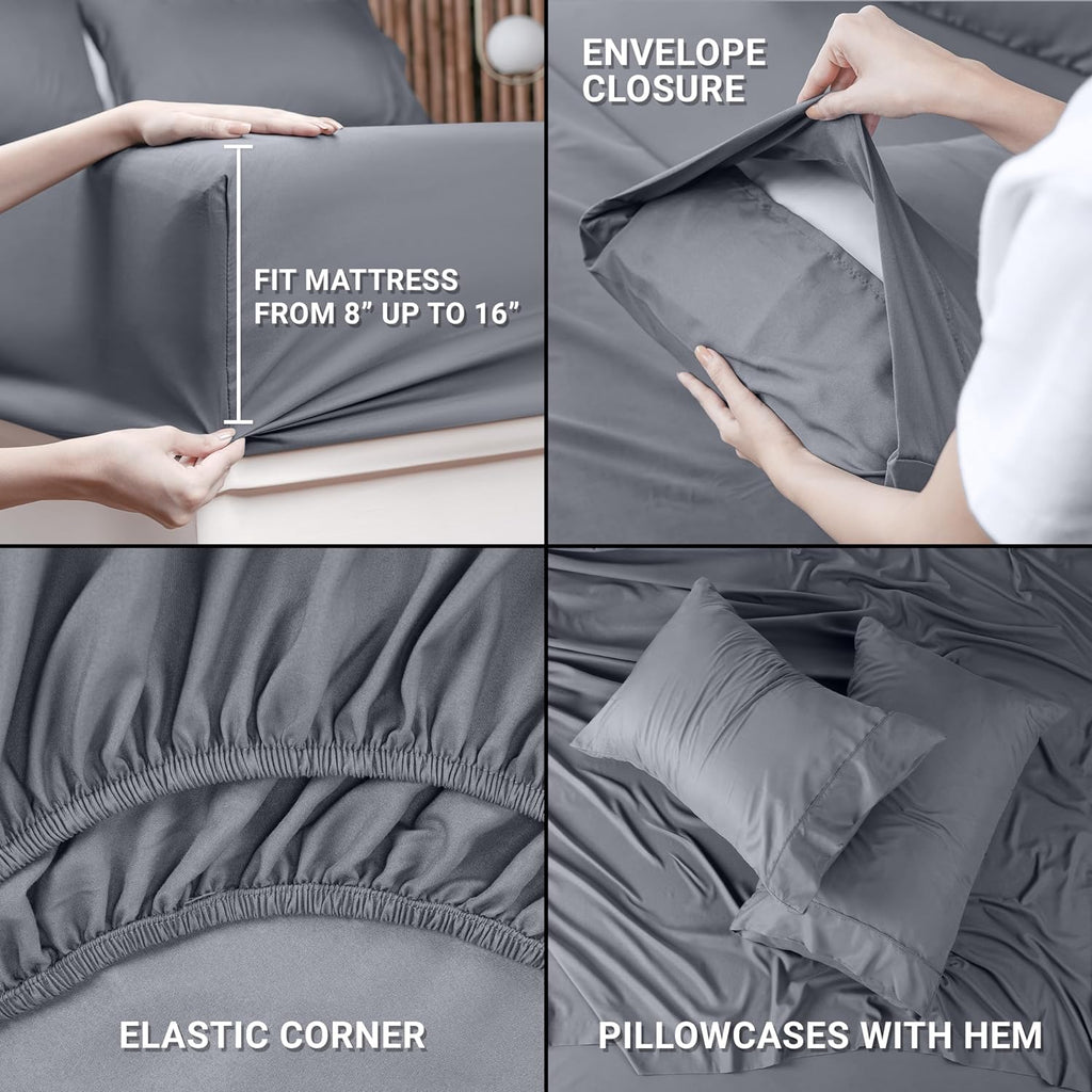 Utopia Bedding Queen Bed Sheets Set - 4 Piece Bedding - Brushed Microfiber - Shrinkage and Fade Resistant - Easy Care (Queen, Grey)