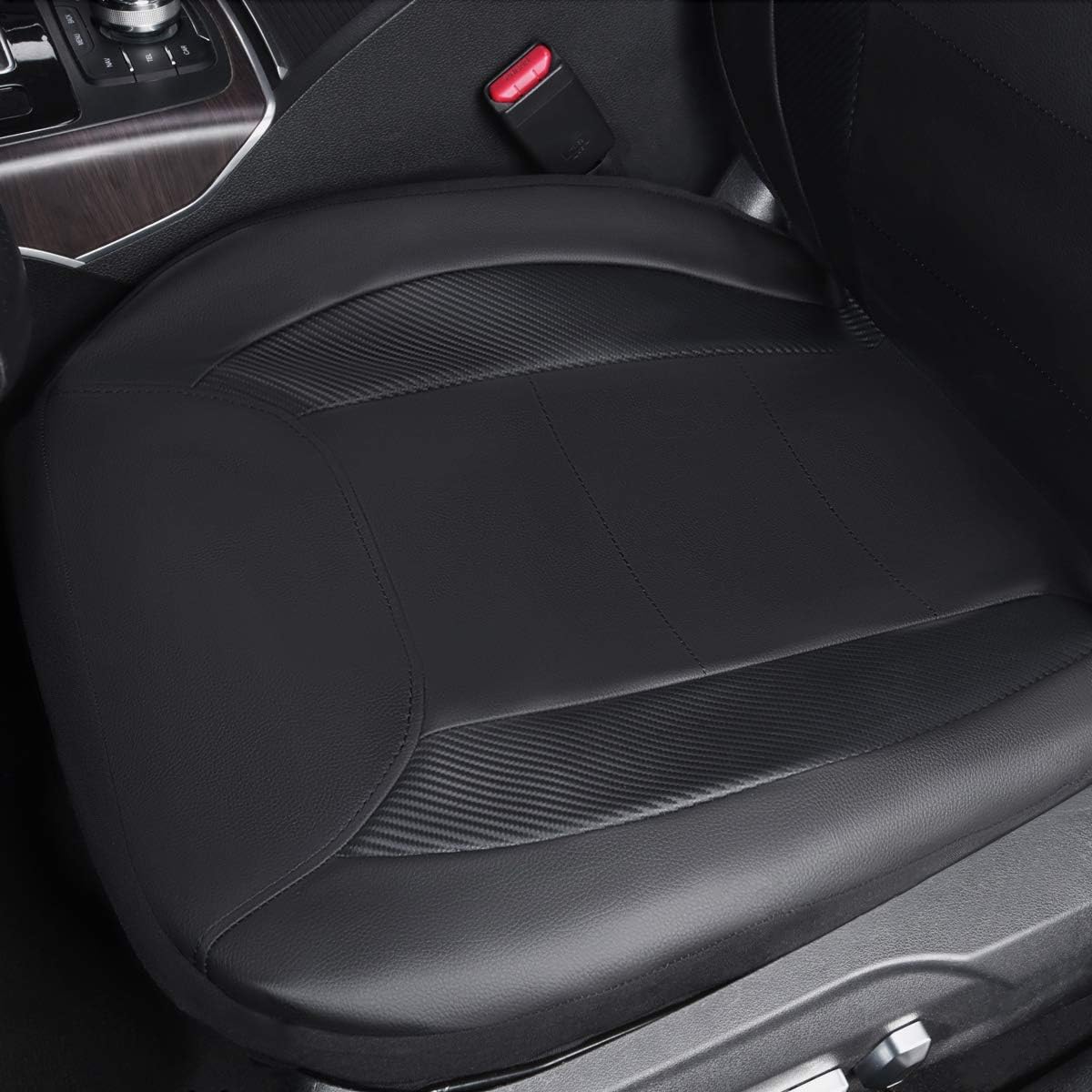 Flying Banner car seat Covers Protects Water Proof Faux Leather Carbon Fiber Front and Rear Bench (Black Black, Full Set - 9PCS)