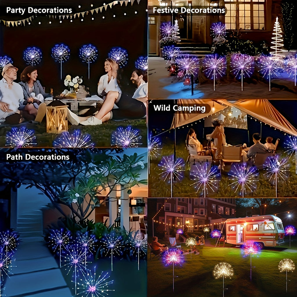 Solar Garden Lights Solar Firework Lights, 8-Mode Lighting Solar Lights Outdoor Waterproof For Garden Patio Walkway Pathway Party Wedding Decorative