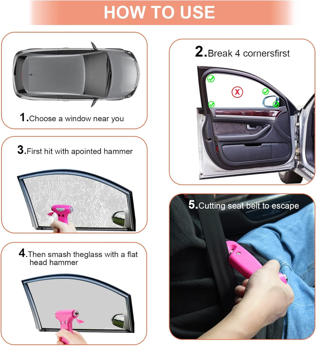THINKWORK Window Breaker - Pink-Blue Car Safety Hammer Gift for Lady and Men, Three-in-One Emergency Escape Tool with Seat Belt Cutter, Safety Emergency Car Escape Tool for Family, Women, Children.