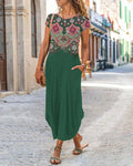 round neck floral print short-sleeve maxi dress