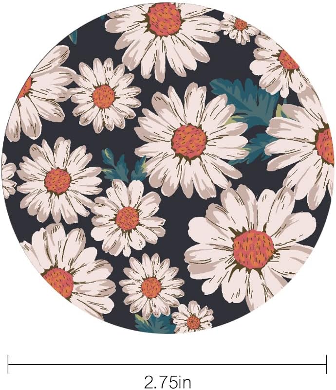 Daisy Print Car Cup Holder Coasters, 2PCS 2.75" White Daisy  Car Coasters for Drinks, Cup Drink Holder Insert Coasters for Car by FLYEEGO