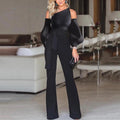 Solid Color Off-The-Shoulder Puff Sleeves Jumpsuit