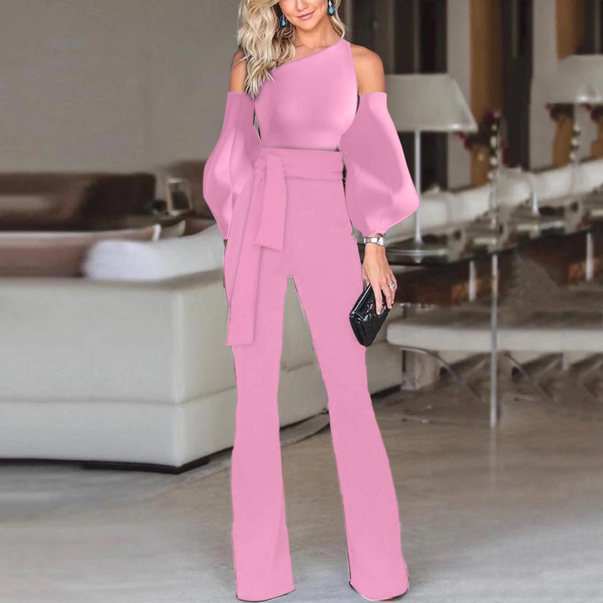 Solid Color Off-The-Shoulder Puff Sleeves Jumpsuit