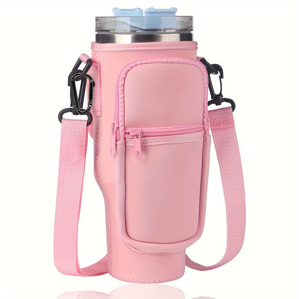 Water Bottle Carrier Bag with Phone Pocket for Stanley 40oz Tumbler with Handle Neoprene Water Bottle Holder Pouch with Adjustable Strap Bollus wit