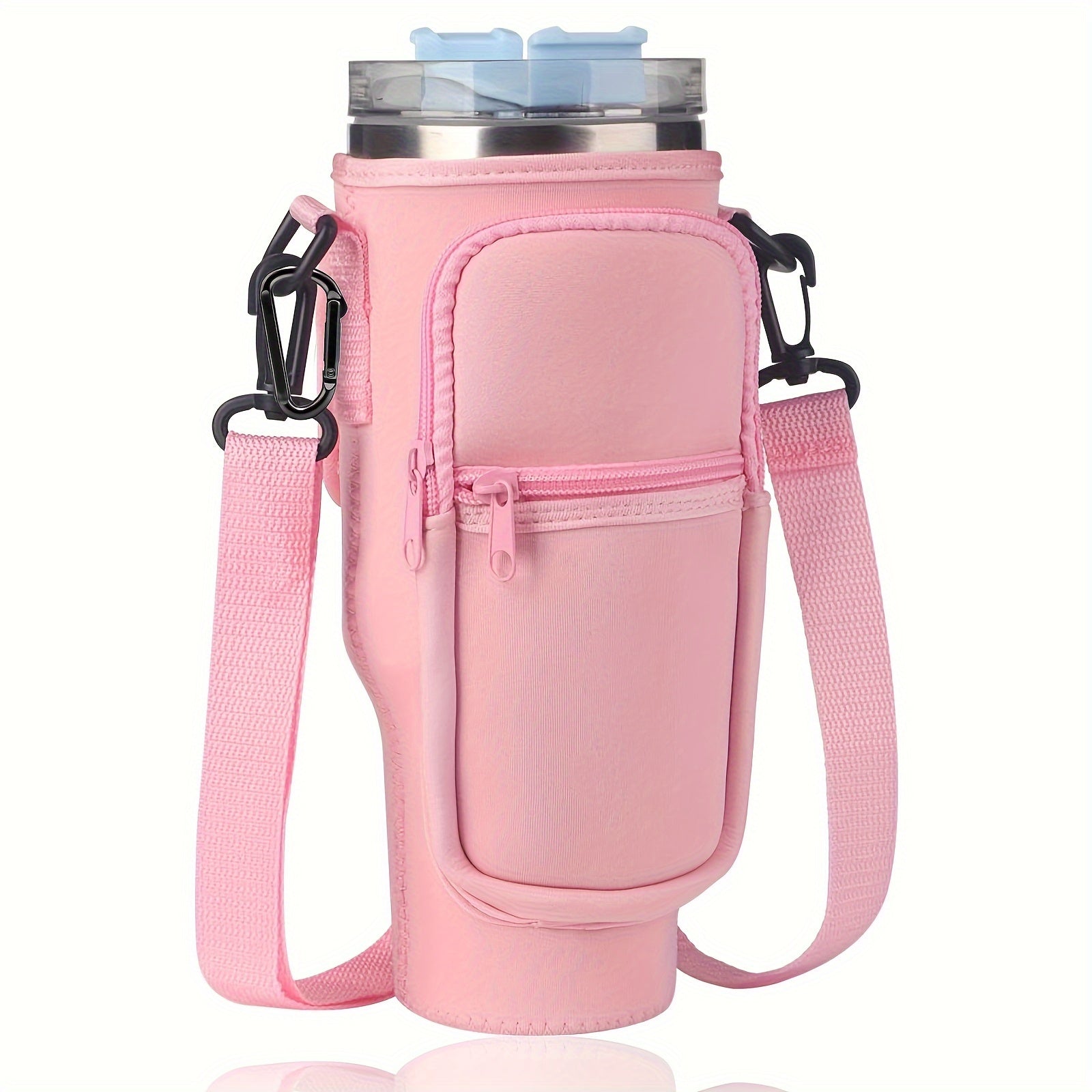 Water Bottle Carrier Bag with Phone Pocket for Stanley 40oz Tumbler with Handle Neoprene Water Bottle Holder Pouch with Adjustable Strap Bollus wit