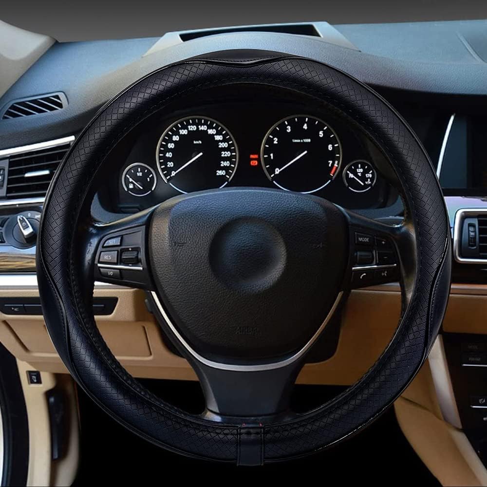 Car Steering Wheel Cover, Anti-Slip, Safety, Soft, Breathable, Heavy Duty, Thick, Full Surround, Sports Style (Black)
