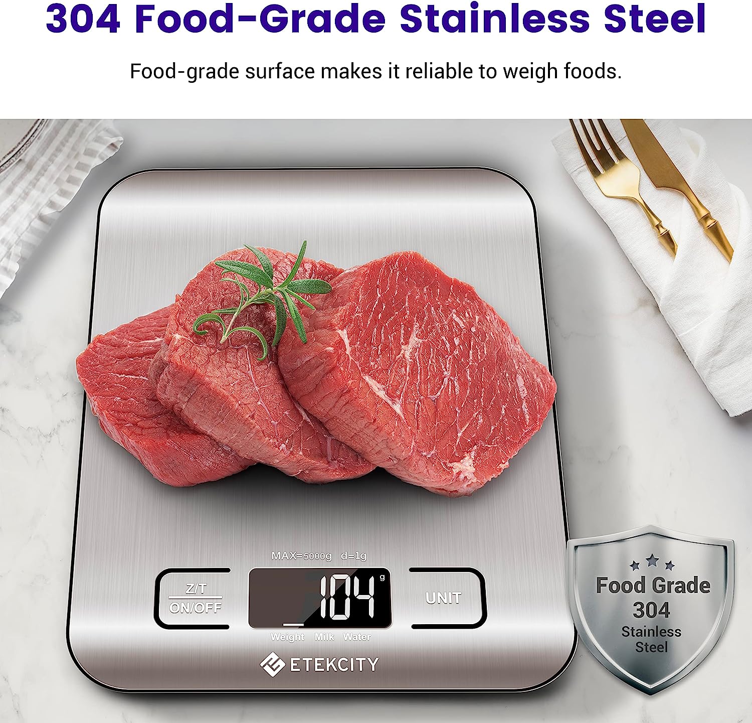 Etekcity Food Kitchen Scale, Digital Grams and Ounces for Weight Loss, Baking, Cooking, Keto and Meal Prep, LCD Display, Medium, 304 Stainless Steel