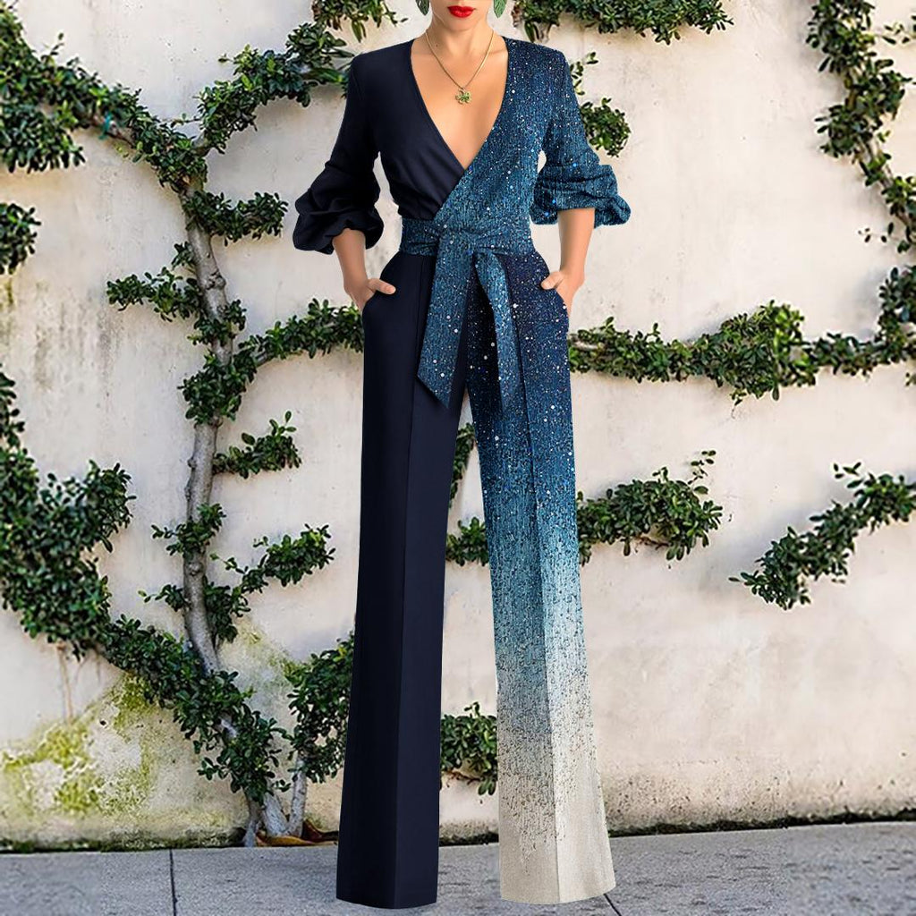 Fashion Blue Holiday Casual Jumpsuit Women