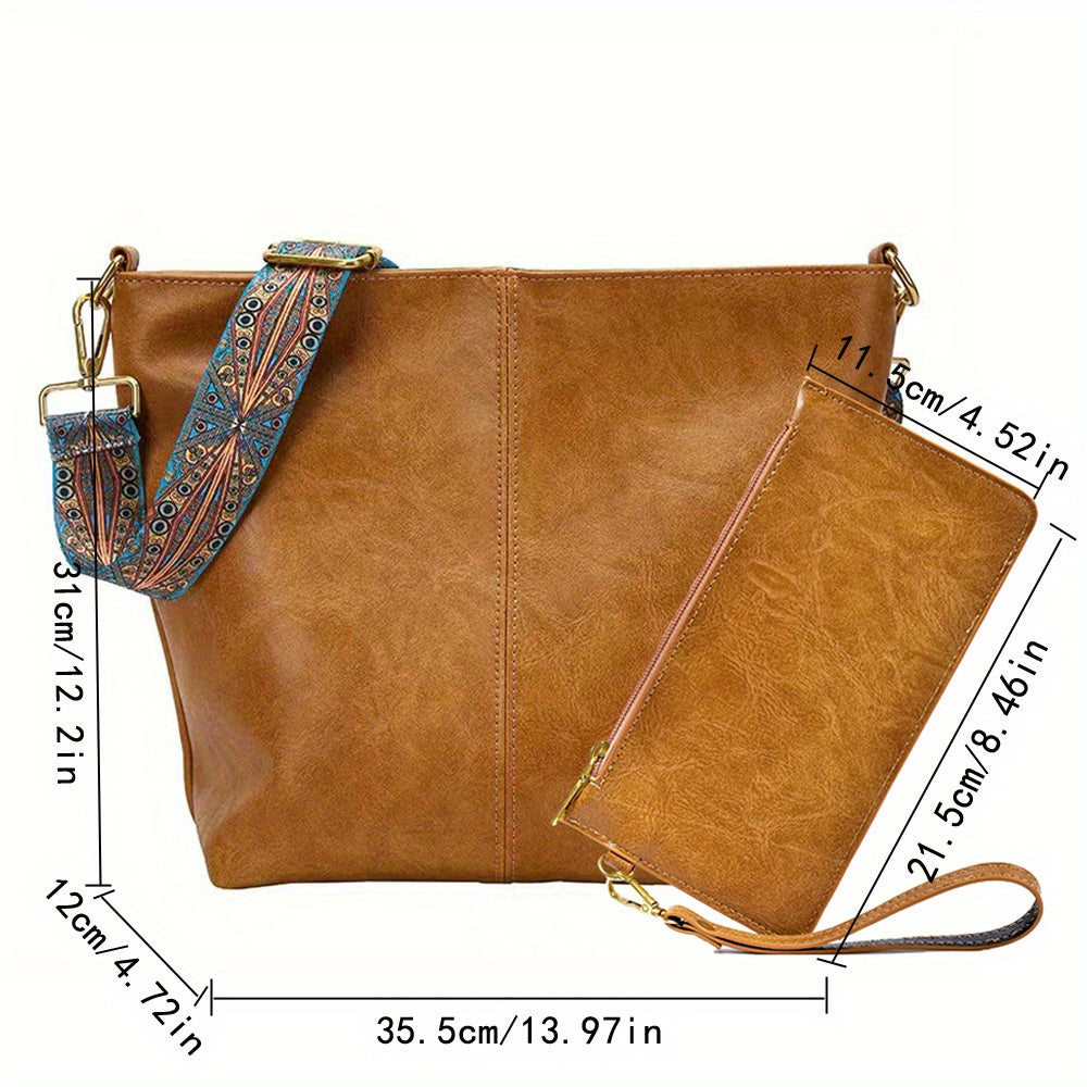 Geometric Strap Hobo Bag, LarCapacity Crossbody Bag, Women's Retro Style Shoulder Bag