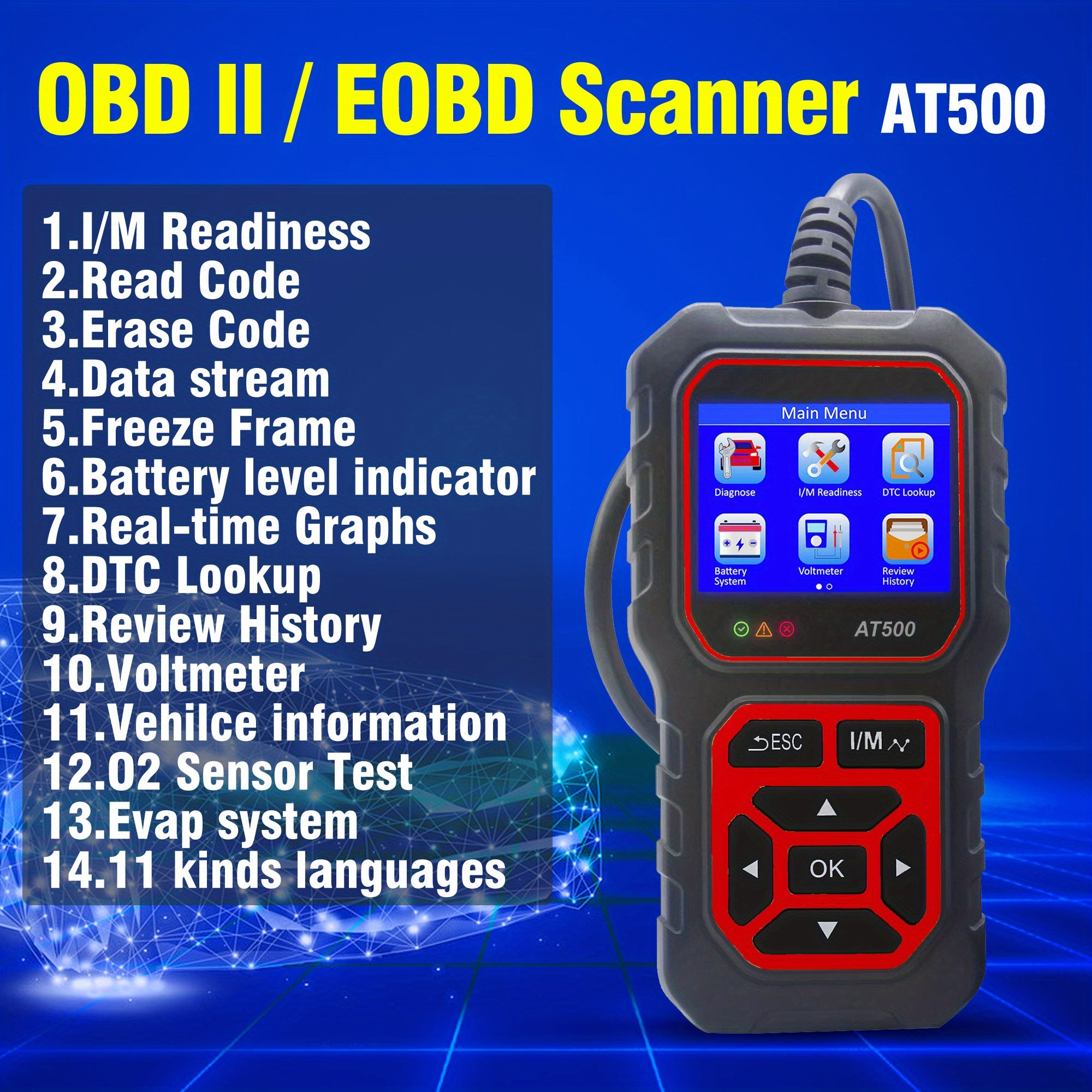 Car Code Reader, OBD2 Car Code Scanner VoltaTester Engine Fault Code Scanner CranAnd Charging Tester Diagnostic Tool For OBDII Protocol Cars