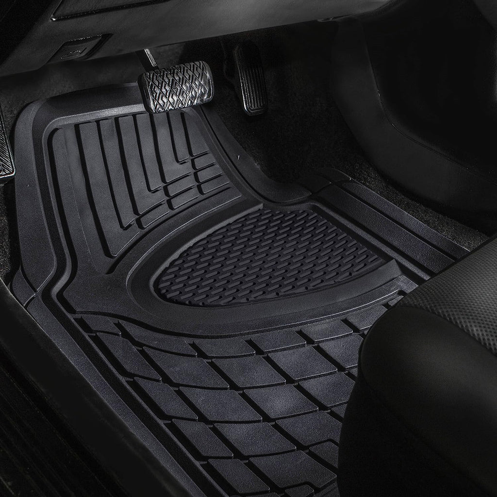 FH Group Automotive Floor Mats - Heavy-Duty Rubber Floor Mats for Cars, Universal Fit Full Set, Climaproof &amp; Trimmable Floor Mats for Most Sedan, SUV, Truck, Black