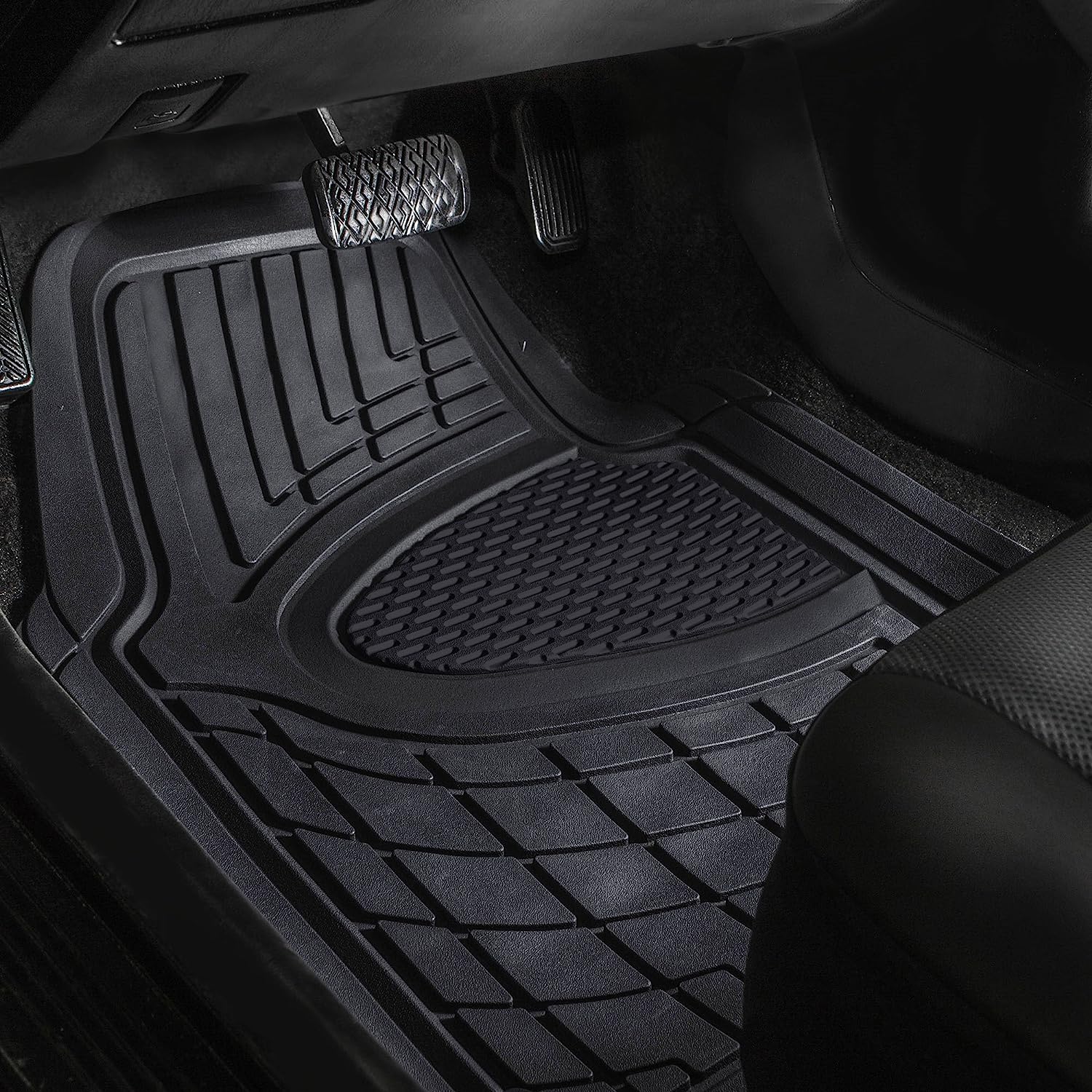 FH Group Automotive Floor Mats - Heavy-Duty Rubber Floor Mats for Cars, Universal Fit Full Set, Climaproof &amp; Trimmable Floor Mats for Most Sedan, SUV, Truck, Black