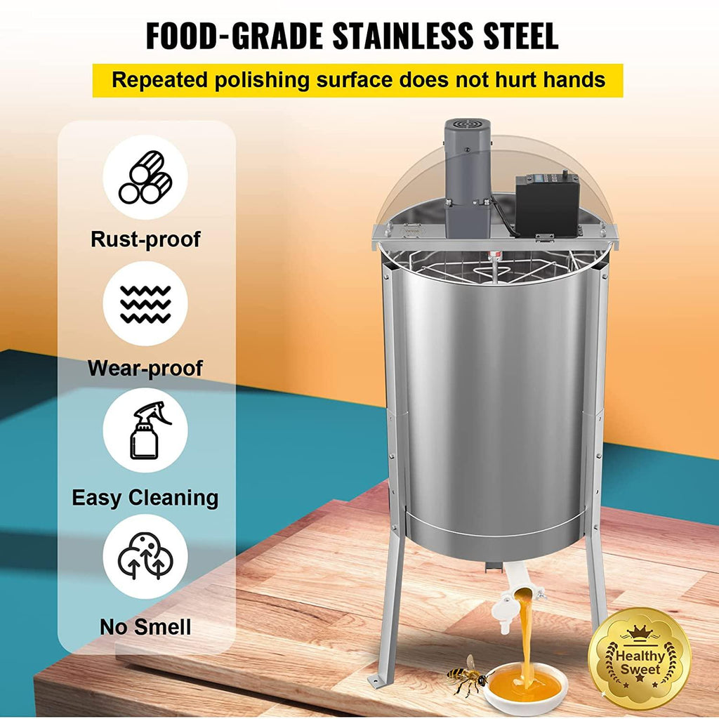 Electric Honey Extractor, 4 or 8 Frame Beekeeping Extractor, Food-Grade  Steel Honeycomb Drum Spinner, Apiary CentrifuEquipment with Height Adjustable Stand and Transparent Lid