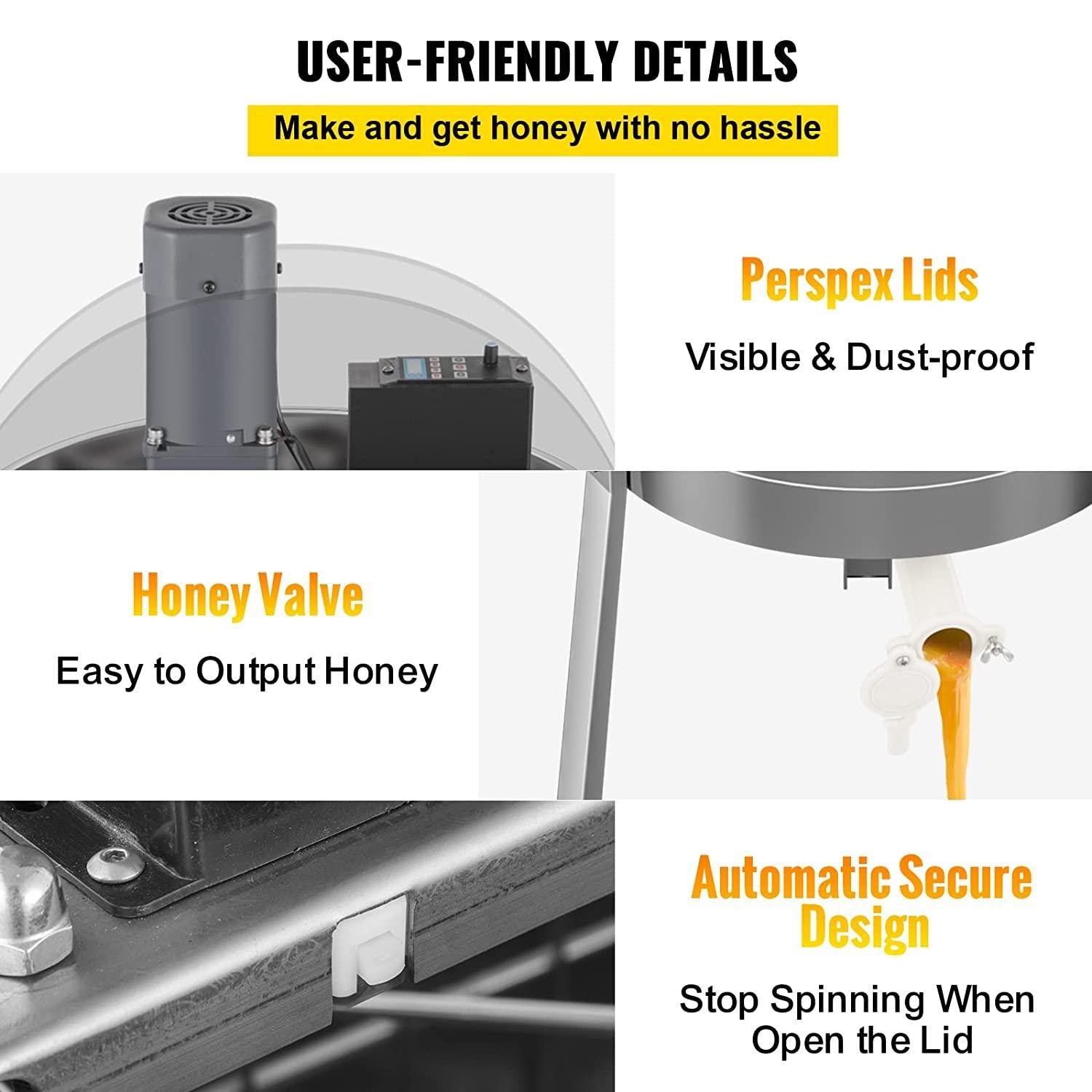 Electric Honey Extractor, 4 or 8 Frame Beekeeping Extractor, Food-Grade  Steel Honeycomb Drum Spinner, Apiary CentrifuEquipment with Height Adjustable Stand and Transparent Lid