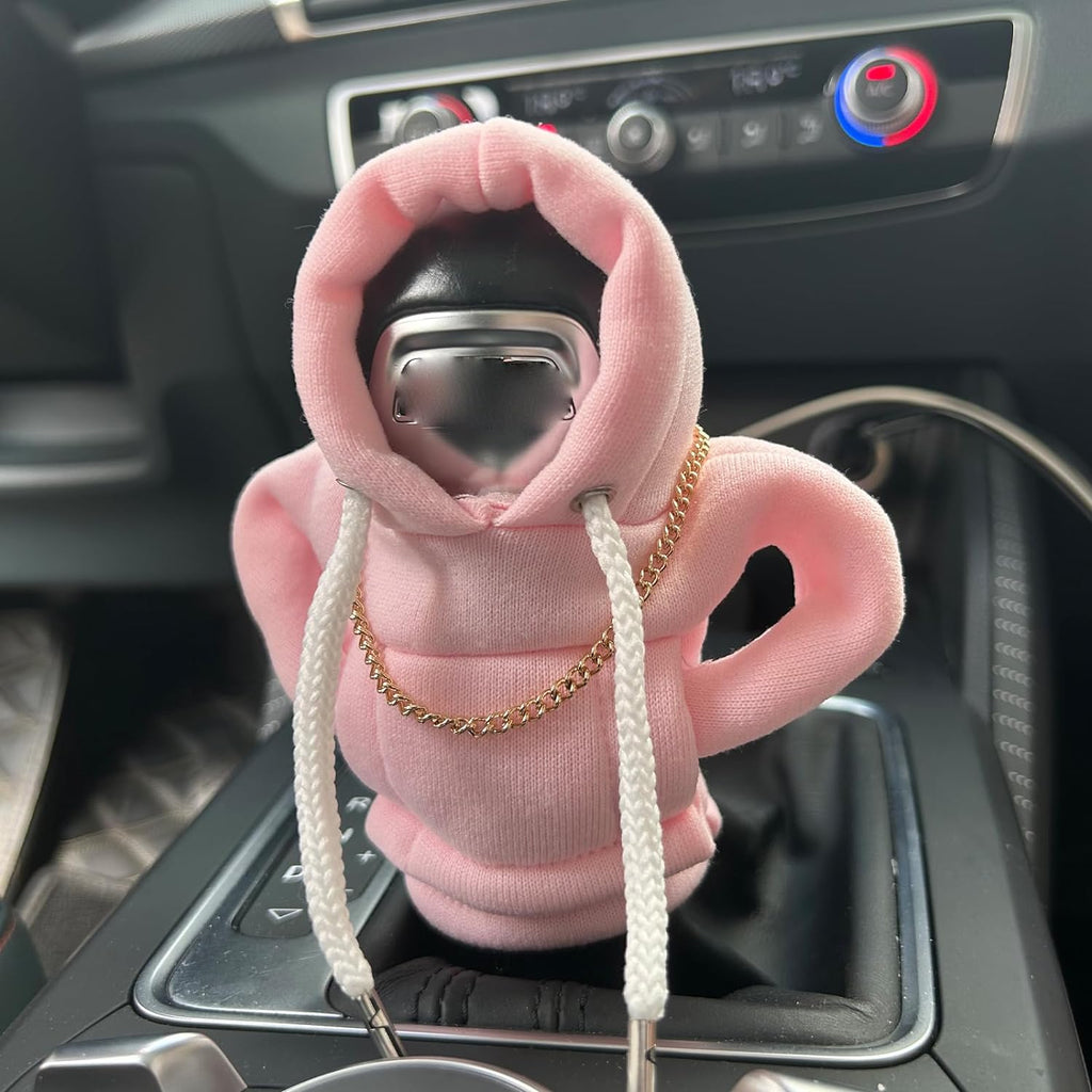 Car Shift Knob Hoodie, Funny Gear Shift Knob Shirt Sweater, Winter Warm Shift Knob Cover Sweater Shirt, Automotive Interior Novelty Accessories Decorations, Universal Fit Knob Cover Gift (Pink)